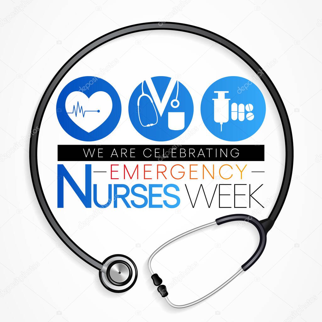 Emergency Nurses week is observed every year in October, ER nurses treat patients who are suffering from trauma, injury or severe medical conditions and require urgent treatment. Vector illustration