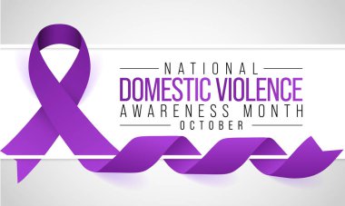 Aile İçi Şiddet Bilinci Ayı (DVAM), ev içi şiddetten kurtulanları tanımak ve kurbanlarının sesi olmak amacıyla her yıl Ekim ayında gözlemlenmektedir. Vektör illüstrasyonu