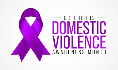 Aile İçi Şiddet Bilinci Ayı (DVAM), ev içi şiddetten kurtulanları tanımak ve kurbanlarının sesi olmak amacıyla her yıl Ekim ayında gözlemlenmektedir. Vektör illüstrasyonu