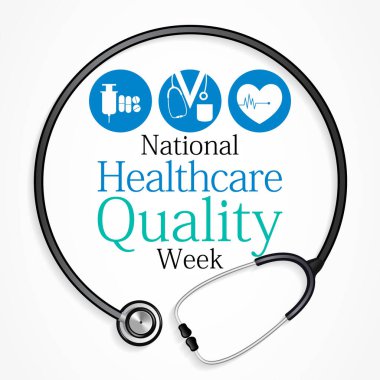 Ulusal Sağlık Kalitesi Haftası (HQW) her yıl Ekim ayında gözlemlenmekte olup, uzmanların sağlık kalitesini artırmak için yaptıkları katkıları kutlamaya adanmıştır. Vektör illüstrasyonu