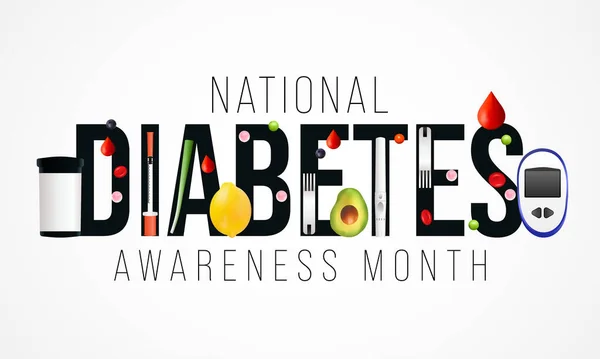 每年11月都会庆祝国家糖尿病月 这是以糖尿病为重点的主要全球宣传运动 矢量说明 — 图库矢量图片