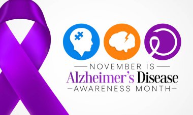 Kasım ayında her yıl Alzheimer Hastalığı 'nın farkındalık ayı gözlemlenmektedir, bunama belirtilerinin birkaç yıl içinde giderek kötüleştiği ilerici bir hastalıktır. Vektör illüstrasyonu