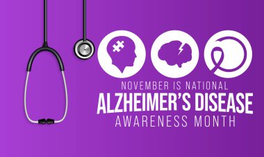 Kasım ayında her yıl Alzheimer Hastalığı 'nın farkındalık ayı gözlemlenmektedir, bunama belirtilerinin birkaç yıl içinde giderek kötüleştiği ilerici bir hastalıktır. Vektör illüstrasyonu