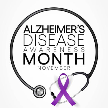 Kasım ayında her yıl Alzheimer Hastalığı 'nın farkındalık ayı gözlemlenmektedir, bunama belirtilerinin birkaç yıl içinde giderek kötüleştiği ilerici bir hastalıktır. Vektör illüstrasyonu