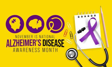 Kasım ayında her yıl Alzheimer Hastalığı 'nın farkındalık ayı gözlemlenmektedir, bunama belirtilerinin birkaç yıl içinde giderek kötüleştiği ilerici bir hastalıktır. Vektör illüstrasyonu