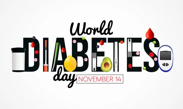 每年11月14日是世界糖尿病日 这是以糖尿病为重点的主要全球宣传运动 矢量说明 — 图库矢量图片