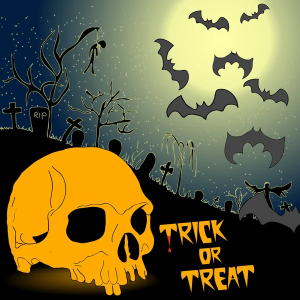 Background Halloween, trick or treat with scull and bats — Stock Vector