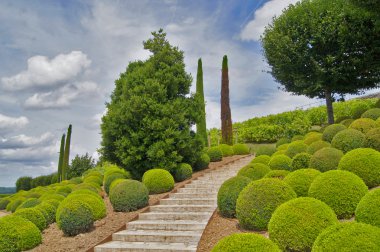 Bahçe park Amboise Kalesi taş merdiven. Fransa