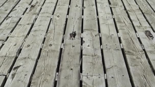 Antiguo muelle de madera podrida que conduce al mar, vista en primera persona, 4K — Vídeo de stock