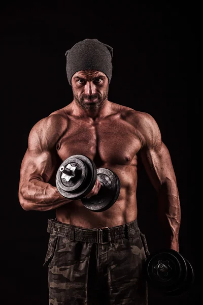 Army, military, strong man, weights, exercising, gym — Stock Photo, Image