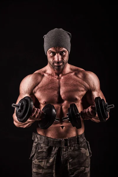 Ordu, askeri, güçlü bir adam, ağırlıklar, egzersiz, spor salonu — Stok fotoğraf