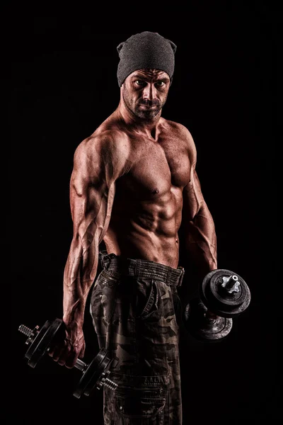 Armată, militar, om puternic, greutăți, exercitarea, sală de gimnastică — Fotografie, imagine de stoc