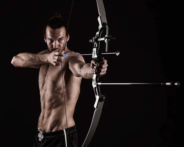 Bow-hunter with a modern compound bow — Stock Photo, Image