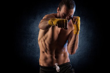 Boxing man ready to fight. Boxing, workout, muscle, strength