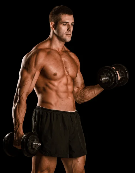 肌肉发达的年轻人举重时的身体闭塞 — 图库照片