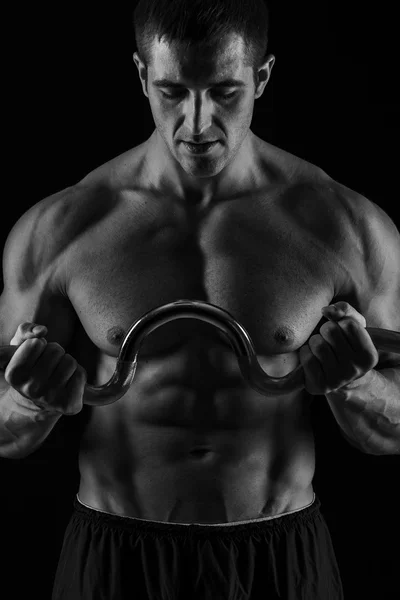 Muscular Bodybuilder Guy Doing Exercises — Stock Photo, Image