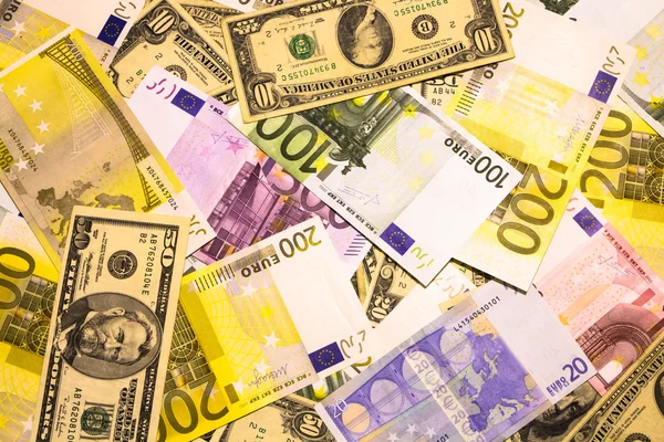 Banknotes of euros and dollars — Stock Photo, Image