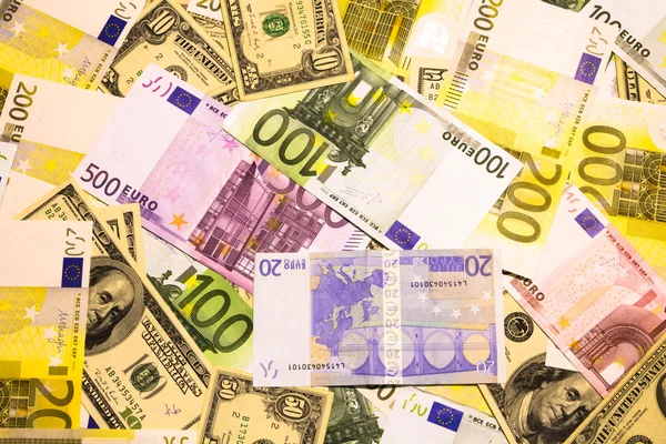 Banknotes of euros and dollars — Stock Photo, Image