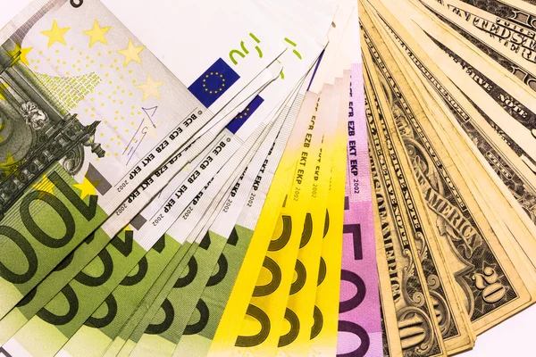 Banknotes of euros and dollars — Stock Photo, Image