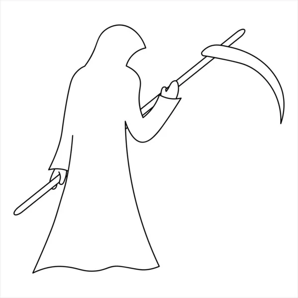 Grim Reaper Boceto Símbolo Halloween Ilustración Vectorial Esquema Sobre Fondo — Vector de stock