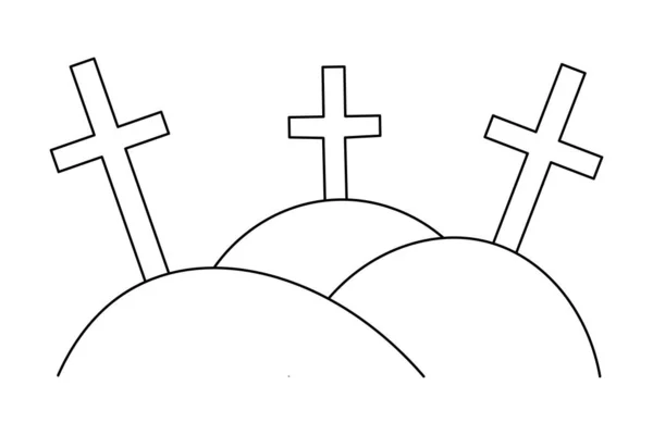 Crosses Gloomy Sketch Grave Cemetery Vector Illustration Religious Symbol Outline — Stock Vector