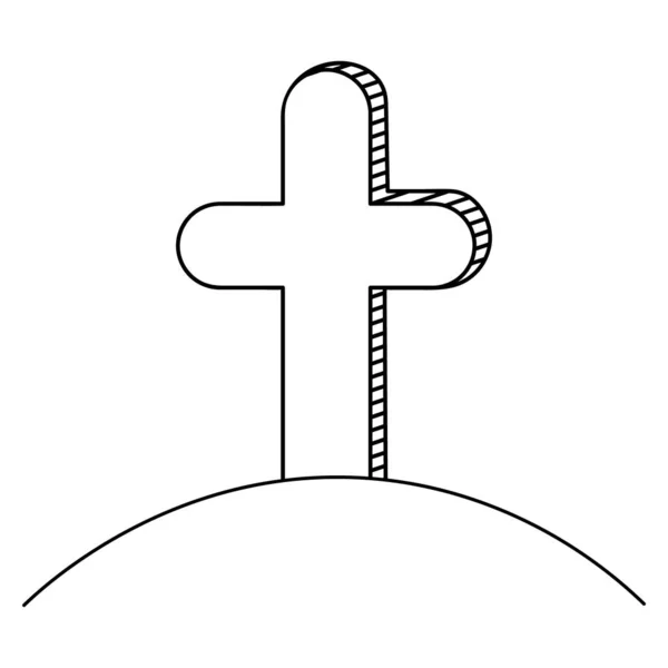 Cross Esquisse Sombre Symbole Religieux Illustration Vectorielle Tombe Dans Cimetière — Image vectorielle