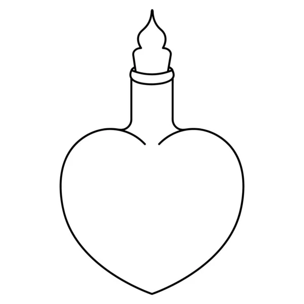 Une Fiole Potion Amour Croquis Bouteille Forme Coeur Illustration Vectorielle — Image vectorielle
