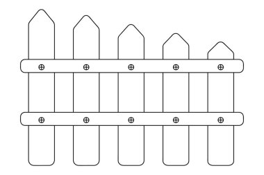 Çit. Robot resim. Hırsız koruması. Vektör çizimi. Çocuklar için boyama kitabı. İzole edilmiş beyaz bir arkaplanda özet geç. Tahta çit. Doodle tarzı. Yatay sınır. Güvenli. Web tasarımı için fikir.