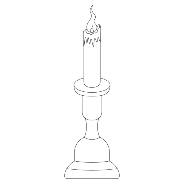 Burning Candle Candlestick Vector Illustration Outline Isolated Background Doodle Style — Stock Vector