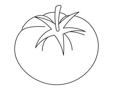 Bir domates. Vektör çizimi. İzole edilmiş beyaz bir arkaplanda özet geç. Doodle tarzı. Robot resim. Solanaceae cinsinin sebze kültürü. Vejetaryen yemeği. Bıçaklı sağlıklı bir sebze. Hasat. Mevsimlik organik ürün. Web tasarımı için fikir, menüler.