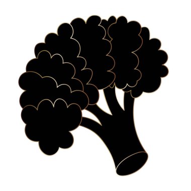 Brokoli. Siluet. Kuşkonmaz lahanası enfeksiyonu. Vektör çizimi. İzole edilmiş beyaz arka plan. Çizgi film tarzı. Simge. Açma sapı. Vejetaryen yemeği. Sağlıklı bir sebze. Hasat. Mevsimlik organik ürün. Web tasarımı için fikir, menüler.