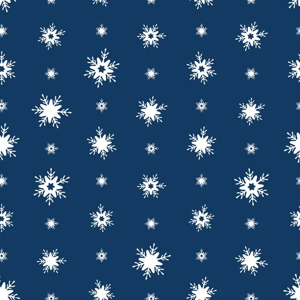 Copos Nieve Repetir Patrón Vectorial Fondo Azul Aislado Adorno Festivo — Vector de stock