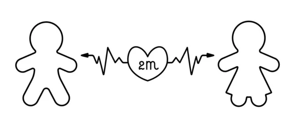 社会距离 用心和箭爱着的人的轮廓 距离2米由于Coronavirus感染Covid 19蔓延而采取的措施 矢量图标 孤立的白色背景 情人节 医疗专题 — 图库矢量图片
