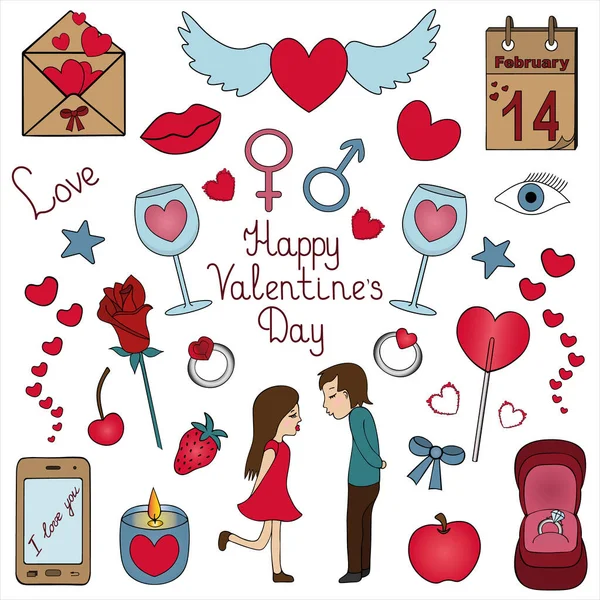 발렌틴스의 로맨틱 품이지 스타일 디자인 스티커 엽서에 아이디어입니다 사랑하는 사람들 — 스톡 벡터