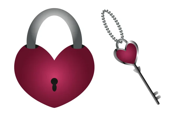 Chave Coração Fechadura Porta Chave Forma Coração Símbolo Amor Relações — Vetor de Stock