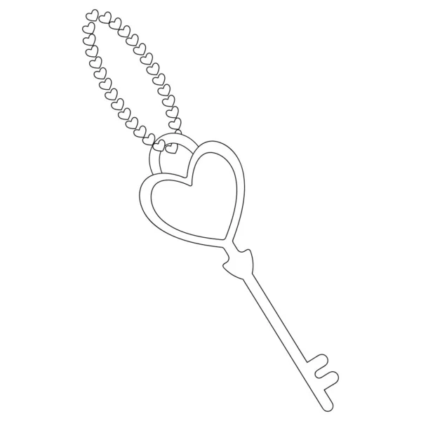 Heart Shaped Key Sketch Device Open Love Padlock Keychain Made — Stock Vector