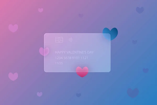 Feliz Día San Valentín Tarjeta Crédito Transparente Vidrio Helado Corazón — Vector de stock