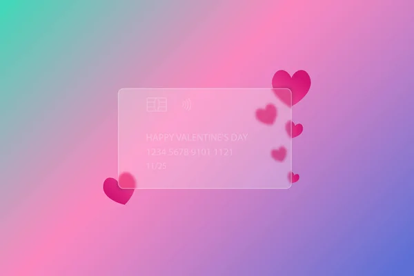 Happy Valentines Day Transparent Credit Card Frosted Glass Bright Heart — Stock Vector