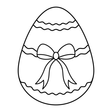 Paskalya yumurtası. Robot resim. Hatıra bir fiyonk ve dalgalı süs ile süslenir. Vektör çizimi. Çocuklar için boyama kitabı. İzole edilmiş beyaz arkaplanda özet geç. Doodle tarzı. Kutlama baskısı. Web tasarımı, davetiyeler, kartpostallar için fikir. Hafif Paskalya.