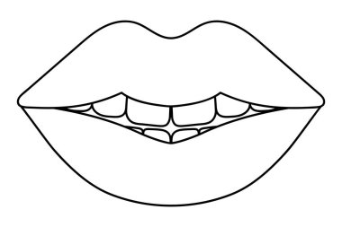 Dolgun dudaklar. Robot resim. Baştan çıkarıcı ağzı biraz açık. Vektör çizimi. Çocuklar için boyama kitabı. Sevgililer Günü. Doodle tarzı. Eşit sayıda diş. İzole edilmiş beyaz bir arkaplanda özet geç. Web tasarımı, davetiyeler, kartpostallar için fikir.