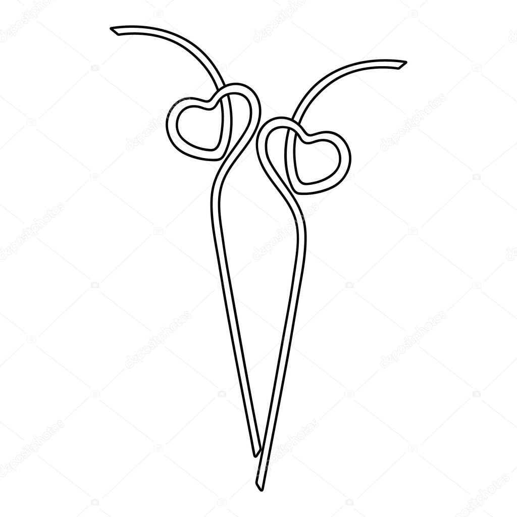Drinking straw. Plastic straws for drinks are twisted in the shape of a heart. Sketch. Vector illustration. A special device for a romantic couple. Coloring book. Valentines Day. Plastic straw for drinking a refreshing cocktail. Doodle style.