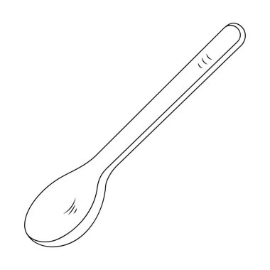 Yemek kaşığı. Robot resim. Yemek için bir araç. Vektör çizimi. İzole edilmiş beyaz bir arkaplanda özet geç. Doodle tarzı. Çatal bıçak takımı bir kol ve bir kepçeden oluşur. Yemek kaşığı. Yemek masasını servis etmek için gerekli bir şey. Web tasarımı için fikir.