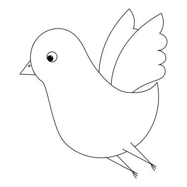 Kuş. Şirin bir piliç kanatlarını çırpıyor. Robot resim. Vektör çizimi. Çocuklar için boyama kitabı. Küçük güvercin uçuyor. İzole edilmiş beyaz arkaplanda özet geç. Doodle tarzı. Kutlama baskısı. Web tasarımı, davetiyeler, kartpostallar için fikir.
