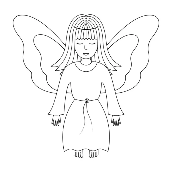 Ангел Скетч Векторная Иллюстрация Девушка Крыльями Фея Закрыла Глаза Маленькая — стоковый вектор
