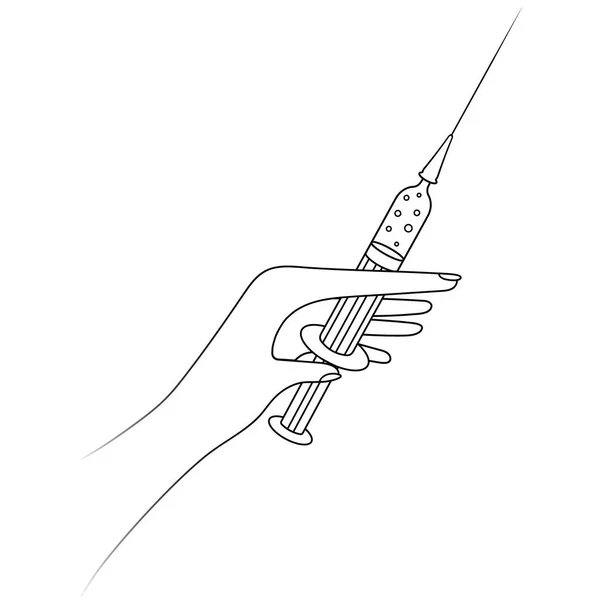 Main Seringue Injectables Médecin Est Sur Point Administrer Vaccin Croquis — Image vectorielle