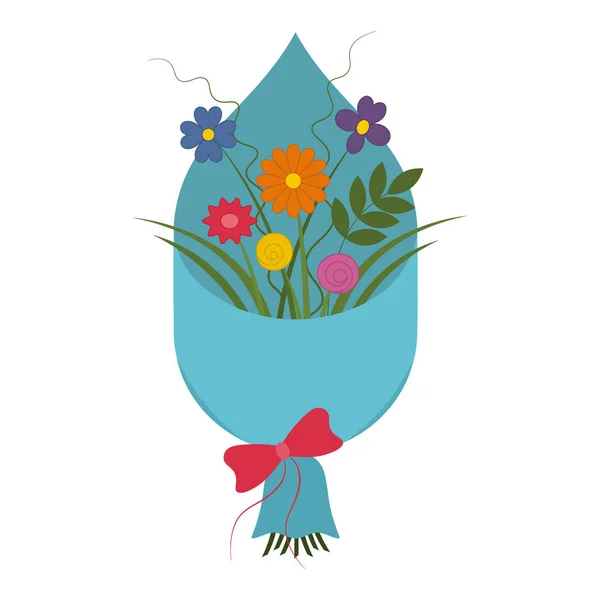 Kytice Květin Dárkové Balení Různými Barvami Svázáno Mašlí Paže Plné — Stockový vektor