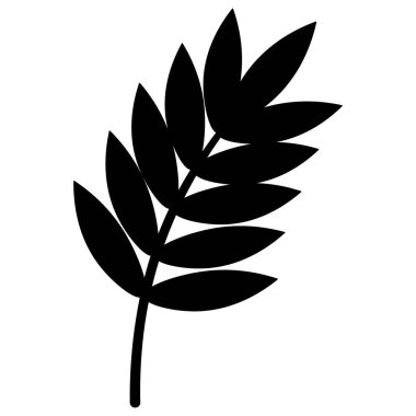 Rowan yaprağı. Siluet. Ağacın damarlı bir parçası. Vektör çizimi. İzole edilmiş beyaz bir arkaplanda özet geç. Robot resim. Gül ailesinden bir ağaç yaprağı. Meyve süsleme bitkisi. Orman bitkisi. Web tasarımı, çıkartma, dövme için fikir.