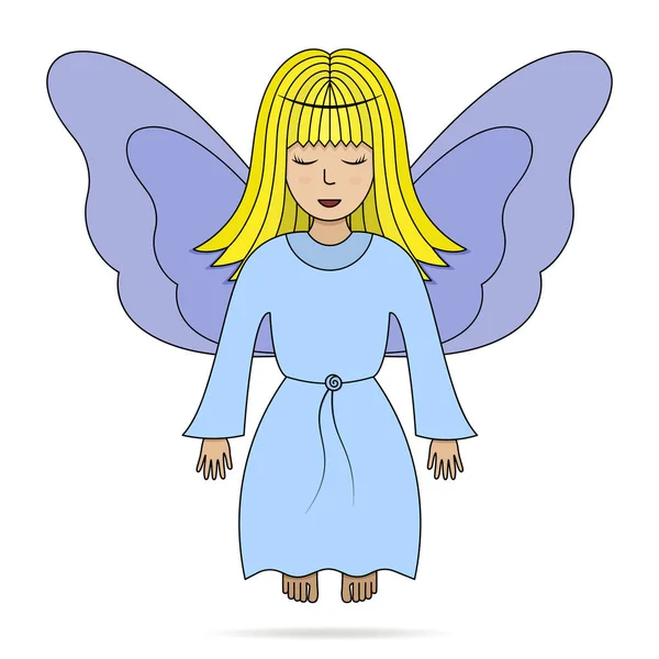 Ángel Ilustración Vectorial Coloreada Chica Con Alas Hada Cerró Los — Vector de stock