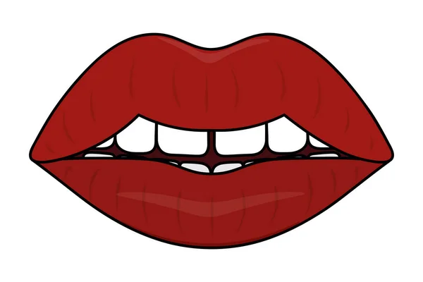 Lips Sexy Mouth Open Colored Vector Illustration Cartoon Style Even — Stock Vector