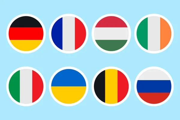 Farklı Ülkelerin Bayrakları Beyaz Sırtlı Bir Çıkartma Seti Vektör Simgelerinin — Stok Vektör